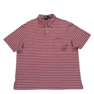 VTG Polo Ralph Lauren Red White Navy & Light Blue Striped Pocket Polo Shirt XL